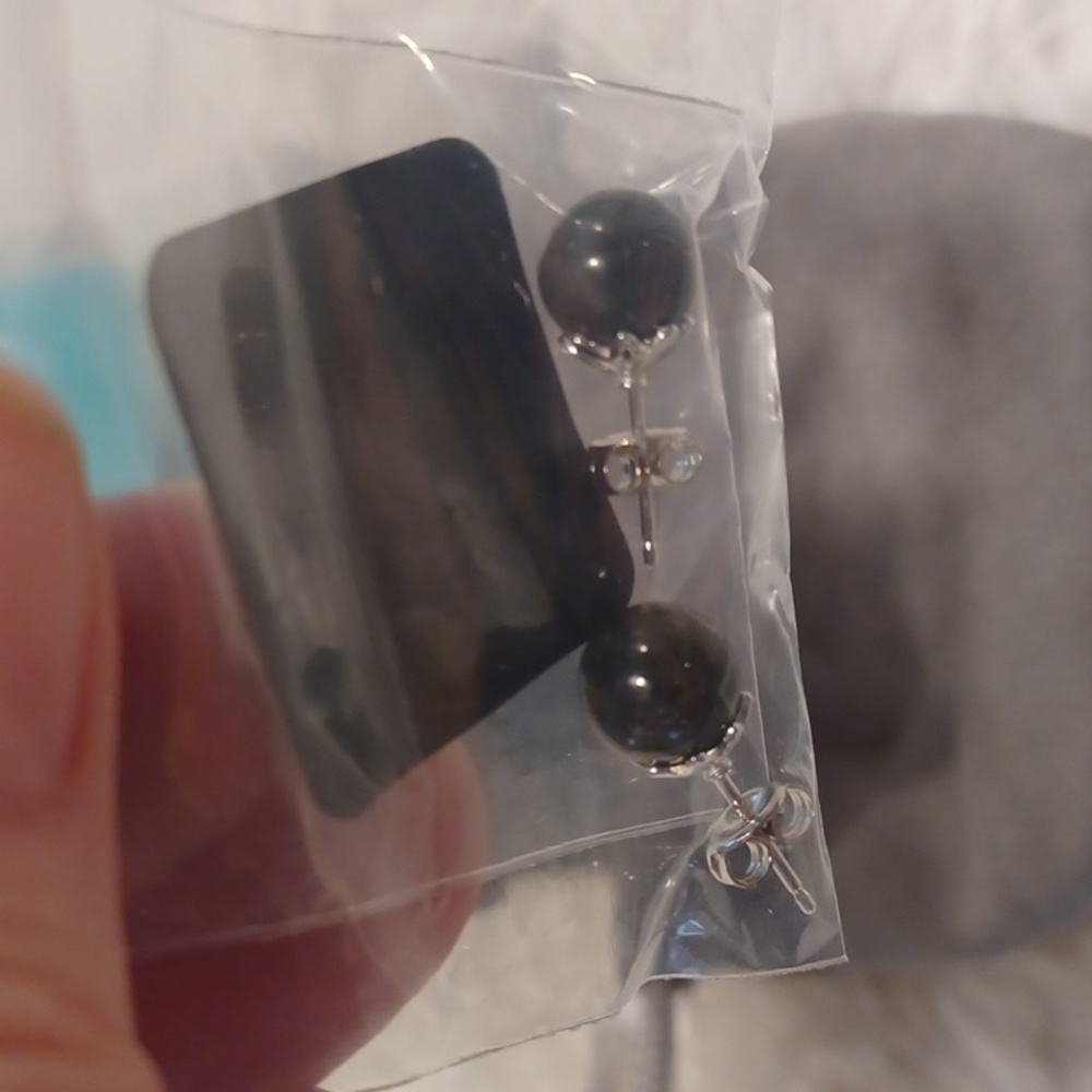 Jade of Yesteryear Charcoal Jade Silver Stud Earrings NEW